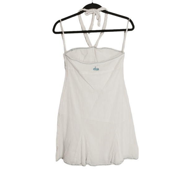 VOLCOM White Crepe Blue Embroidered Halter Neck Sleeveless Dress Medium - Picture 6 of 10